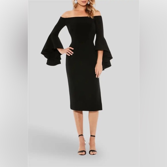 Milly Dresses & Skirts - Milly Cady Selena Off Shoulder Bell Sleeve Mini Dress in black size 4
